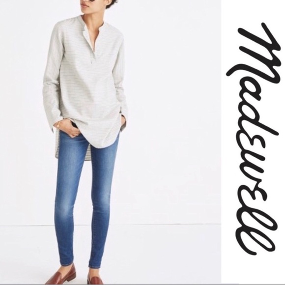 MADEWELL Gray Texture Striped Split Cuff Shirt Sm - Picture 7 of 8